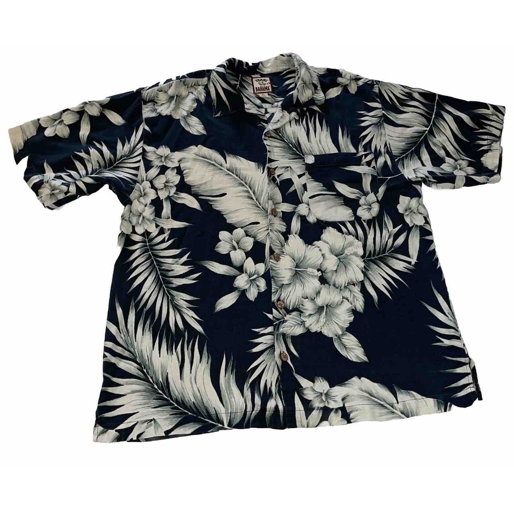Tommy Bahama L Men‎ Silk Hawaii Button Short Sleeve  Shirt Floral Casual Collar